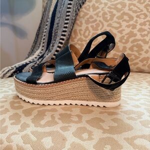 Crown Vintage Black Espadrille Platform Wedge Sandals